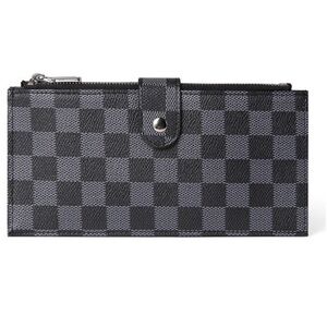 Daisy Rose Multi Card Vegan Leather Clutch RFID Blocking- Black Checkered